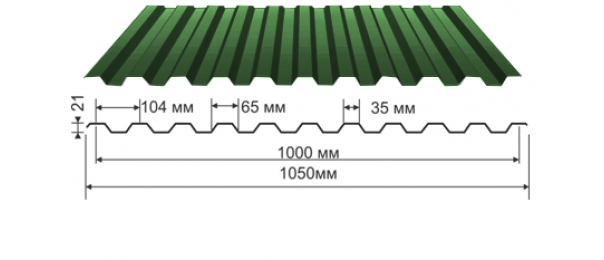 Профнастил зеленый оцинкованный  RAL 6005 С-21 купить недорого в Мытищах